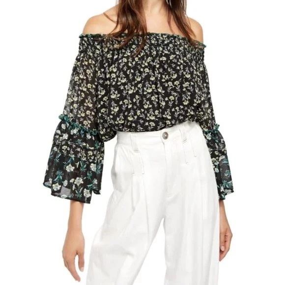Free People Rose Valley Off-the-Shoulder Blouse Top - Picture 2 of 8